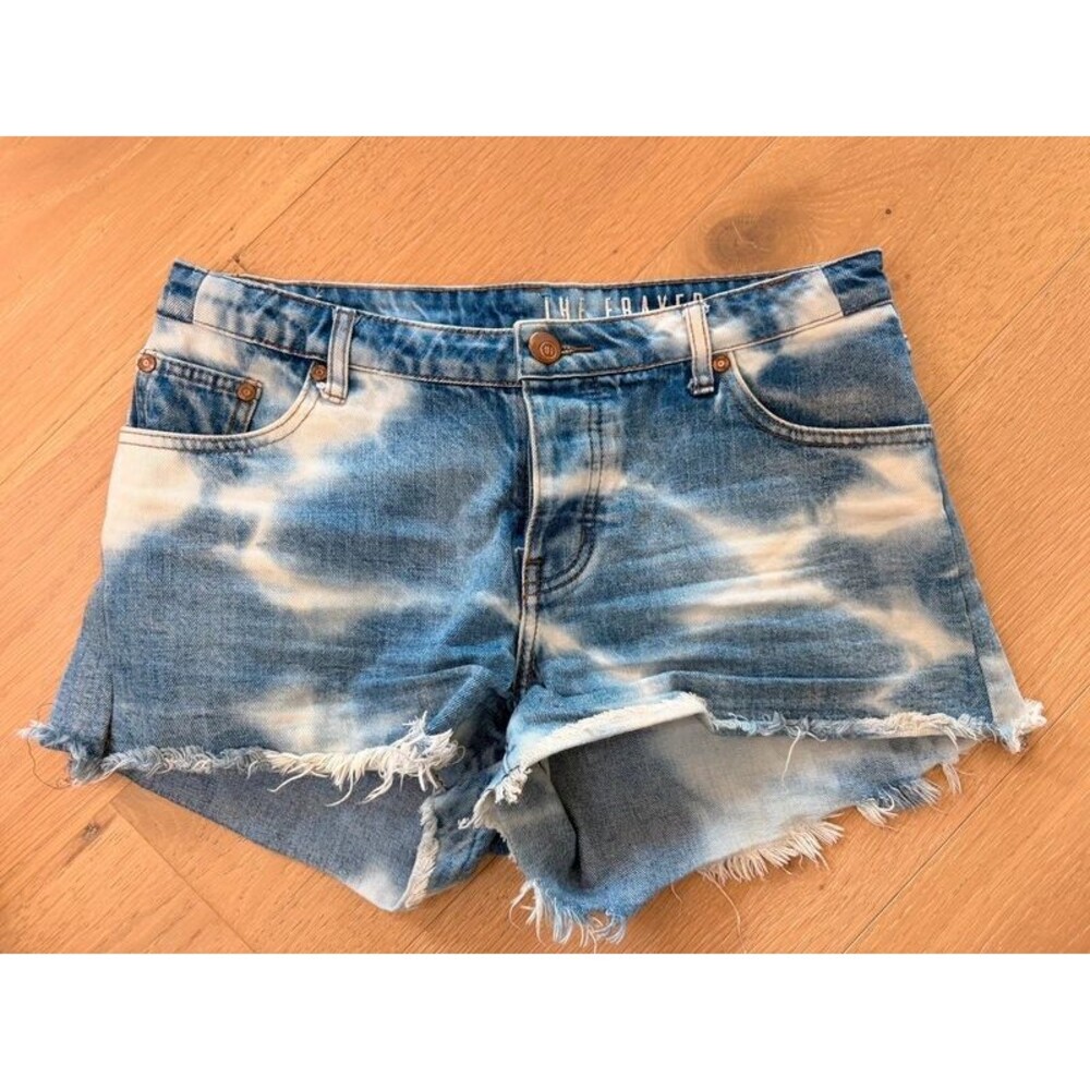Cotton On Denim Shorts Womens Size 8 Bleach Dye Distressed Mid Rise Frayed